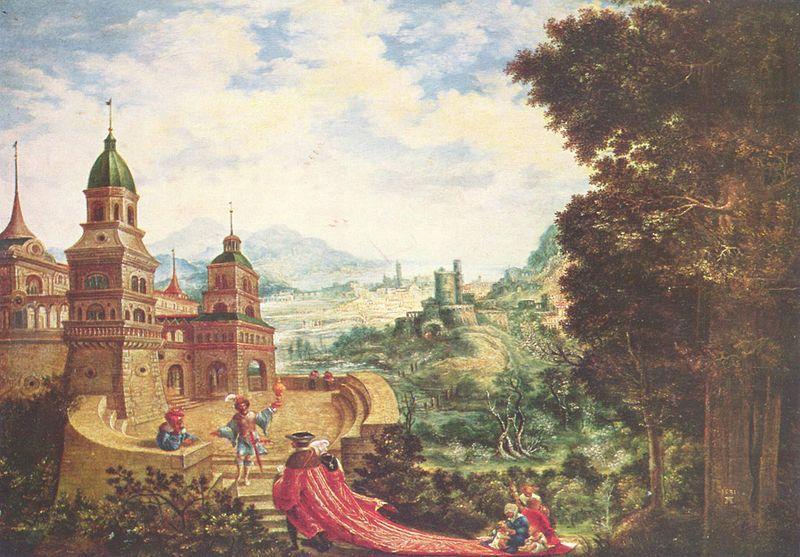 Albrecht Altdorfer Deutsch: Der Hoffart sitzt der Bettel auf der Schleppe oil painting image
